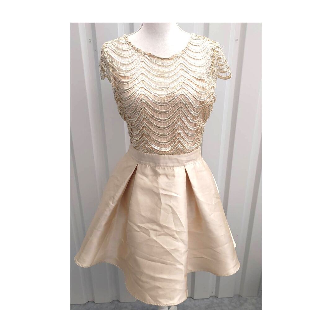A.Peach Dress Fit & Flare Mini Eyelet Champagne Color Large